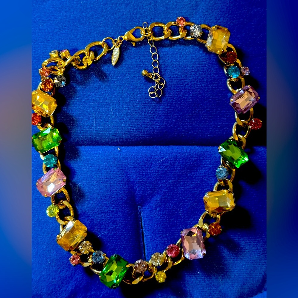 Natasha Brand necklace, gold plates, gemstones in a var of colors.  Never worn